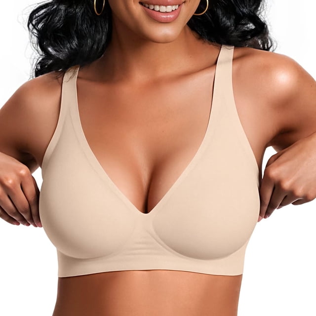 Sujetador inalámbrico Vertvie Jelly Push Up Plunge Nude, talla L