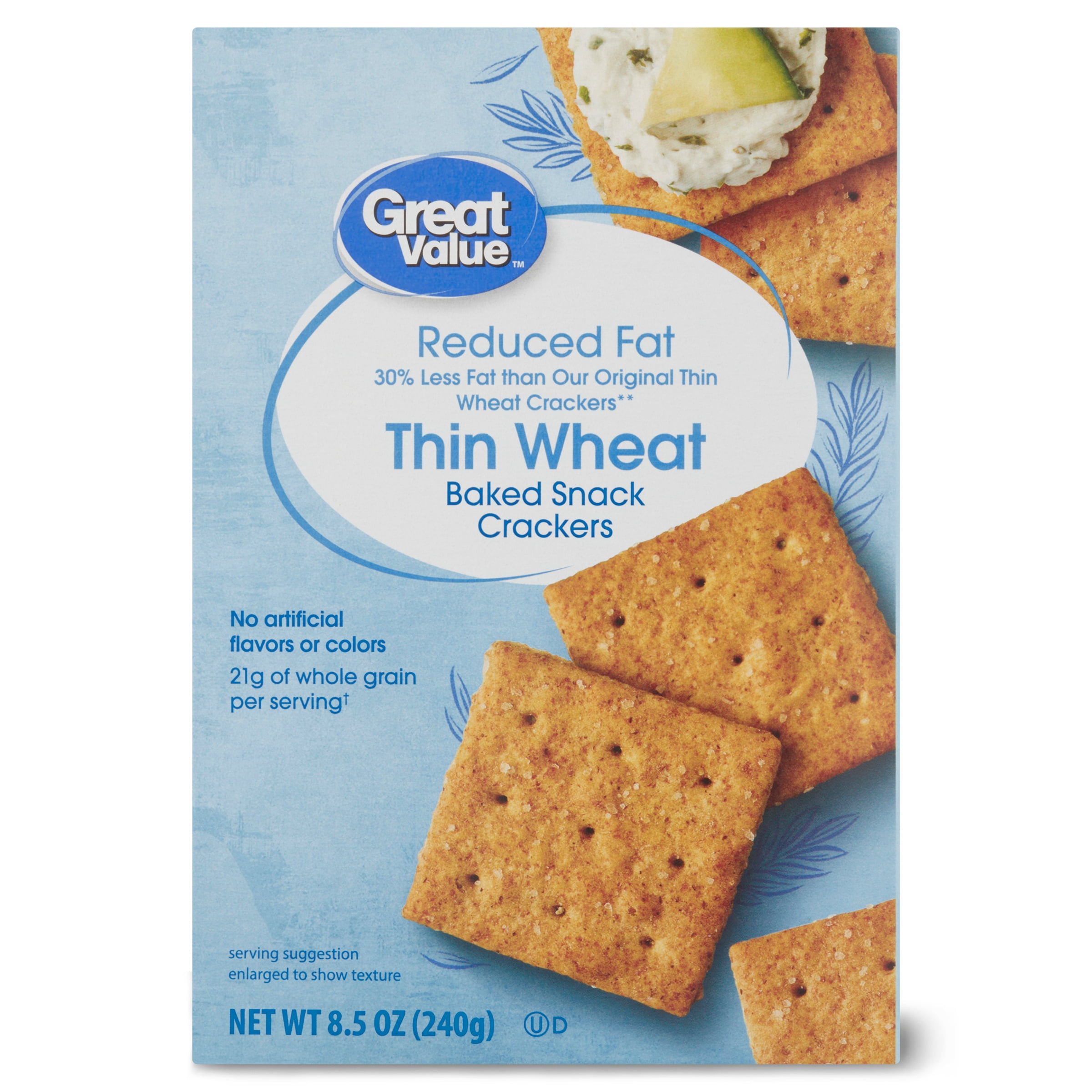 Great Value Reduced Fat Thin Wheat Baked Snack Crackers, 8.5 oz