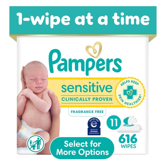 Pampers Sensitive Baby Wipes Unscented, 11 Pack, 616 Total Count (Select for More Options)