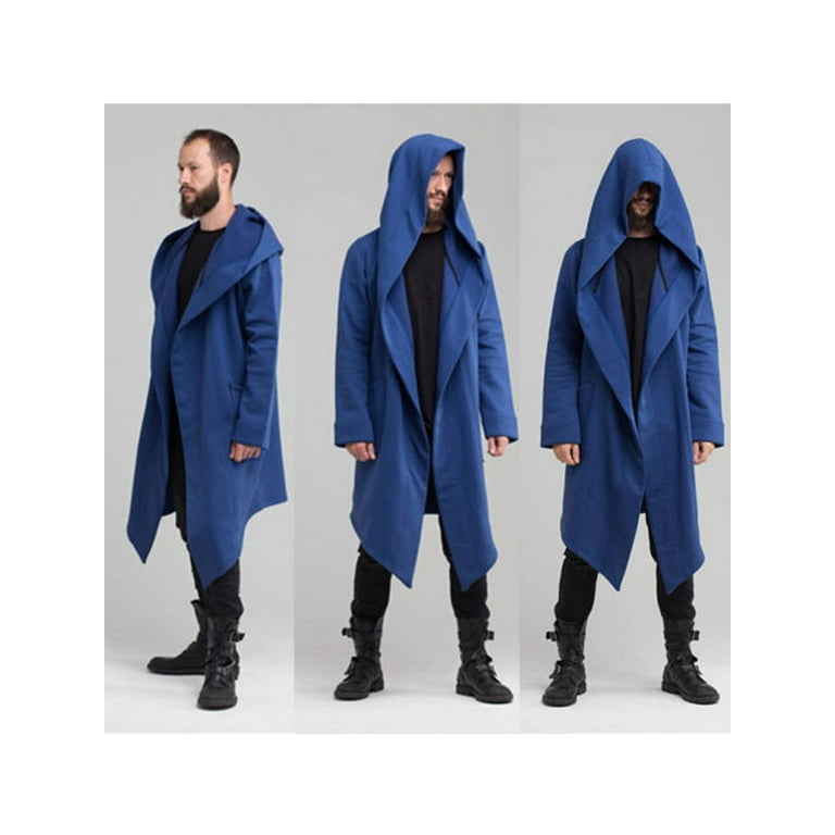 Springcmy Mens Cardigan Hooded Long Cloak Cape Coat Cosplay Loose