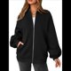 thumbnail image 2 of Sudaderas Oversize con Cremallera para Mujer, Moda de Otoño, Abrigos Casuales de Larga, Conjuntos de Invierno. Negro L, 2 of 10
