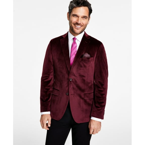 Alfani Mens Slim fit Velvet Sport Coat Blazer 36 R Burgundy Red Solid