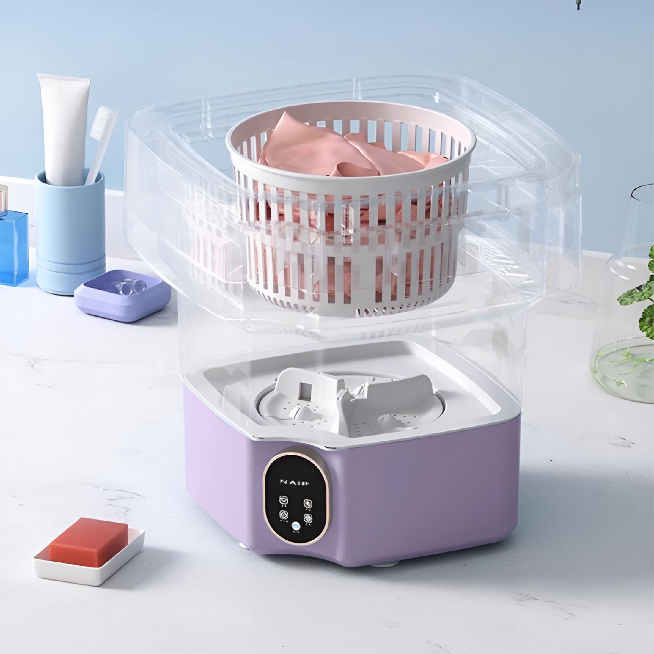 HIBIBUD Portable Folding Mini Washing Machine,17L Capacity for Small Loads,Multiple Wash Modes,Powerful Motor with Control,Integrated Wash and Dry Function,Space-Saving Design