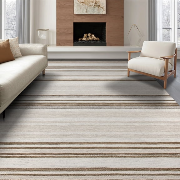ODIKA 8'x10' Washable Area Rug Non-Shedding, Easy Care, Striped Casual Border Design With Banded Stripes And Boho Accents for King Size Bedroom Under Bed, Master Suite