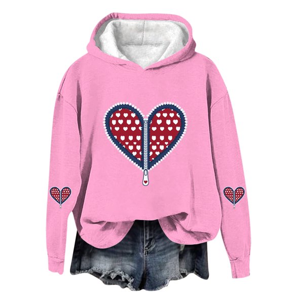 NAISIBABY Girls Valentine's Day Hoodie 14T, Long Sleeve Heart Prints Fleece Lined Fall Winter Fashion Hooded Sweatshirt Pink (3-14T)