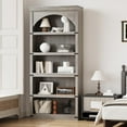thumbnail image 3 of Arched Bookcase 5 Tier Bookshelf 68.7inch Tall Bookcase Farmhouse Curved Storage Rack Wooden Bookshelves for Home Office, Living Room, 3 of 6