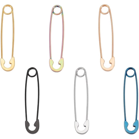 12pcs 6 Colors 0.7mm Pin 304 Stainless Steel Safety Pin Earrings Large Hoop Earrings Punk Stylish Paper Clip Earrings Surgical Cartilage Dangle Drop Earrings Jewelry