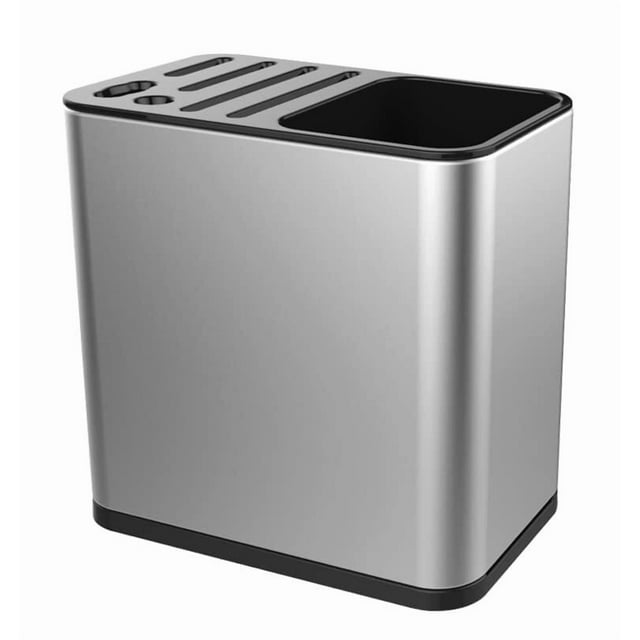 Porta Cubiertos y Cuchillos con Escurridor, Fabricado en Acero Inoxidable con plástico en color Negro, ideal para almacenamiento de utensilios de Cocina