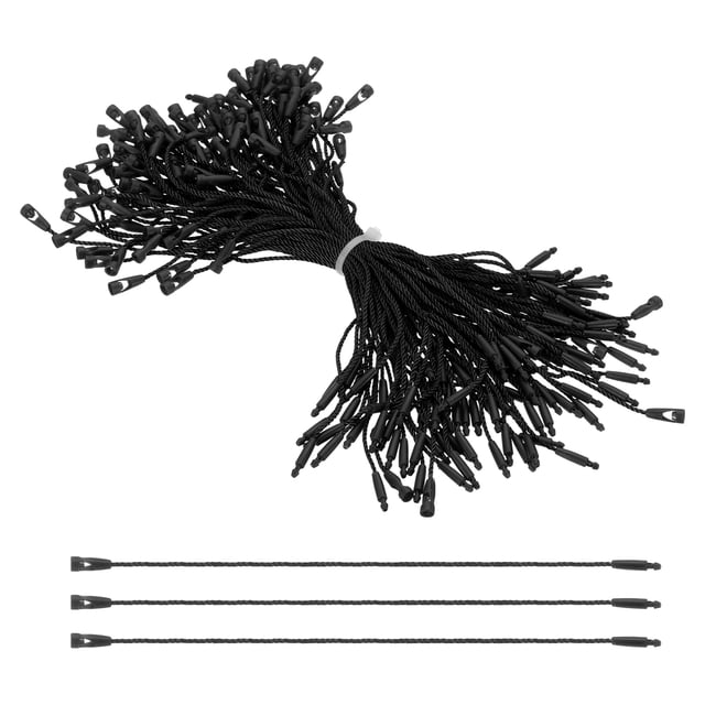 100 Pcs Polyester Hang Tag String, 6 Inch Black Snap Lock Pins Loop Fastener Price Tag Ties for Clothes Shoes Luggage