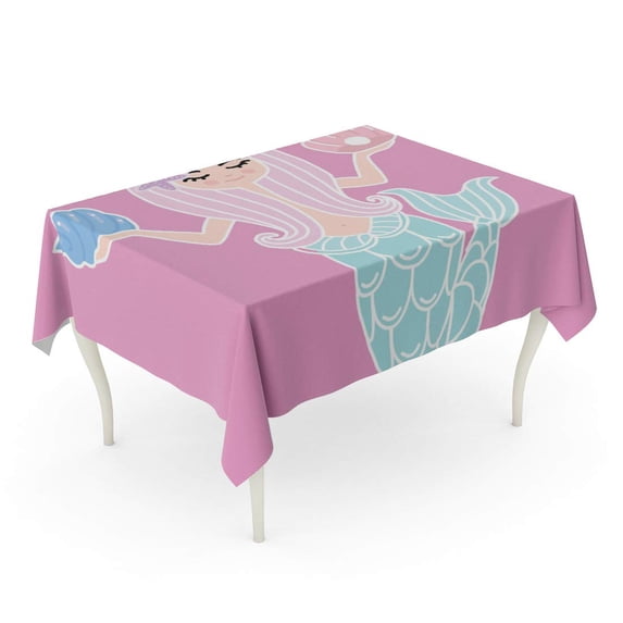 LADDKE Cute Mermaid Pink Sea Magical Pattern Shell Ocean Tail Tablecloth Table Desk Cover Home Party Decor 52x70 inch