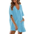 thumbnail image 3 of QATAINLAV Womens Oversized Summer Tee Romper Solid Casual Loose Overalls Short Sleeve V Neck Onesie Shorts with Pockets 2025 Beachwear Light Blue XXL Prime Sales of The Day, 3 of 9