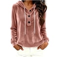 thumbnail image 2 of MLCDZ Womens Velour Hoodies Casual Loose Fit Button Hooded Long Sleeves Drawstring Sweatshirt Lightweight Breathable Golf Camping Pullovers, 2 of 9