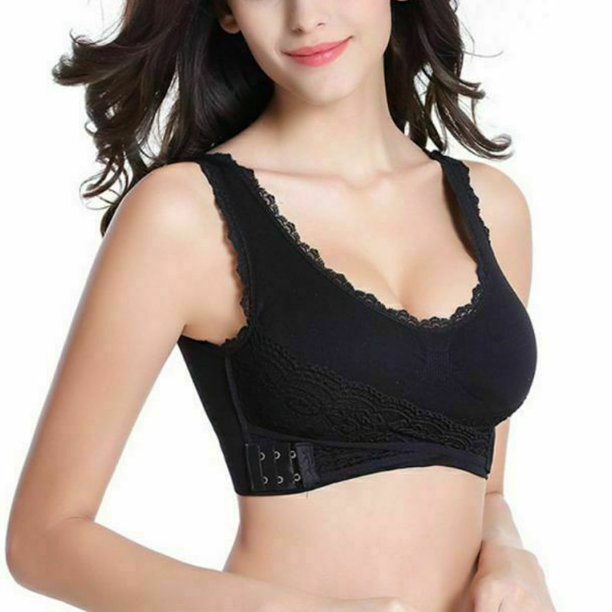 2 PCS Instacomfort Wireless Lace Lift Bra Back Support Wide Straps Front Buckle Seamless Anti-Sagging Sports Yoga Bralette Sleep Bras