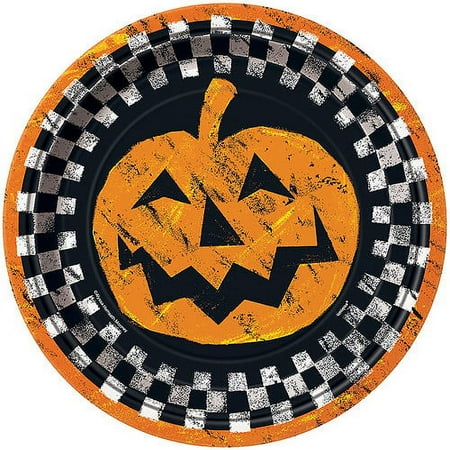 9" Halloween Checkered Paper Dinner Plates, 8ct