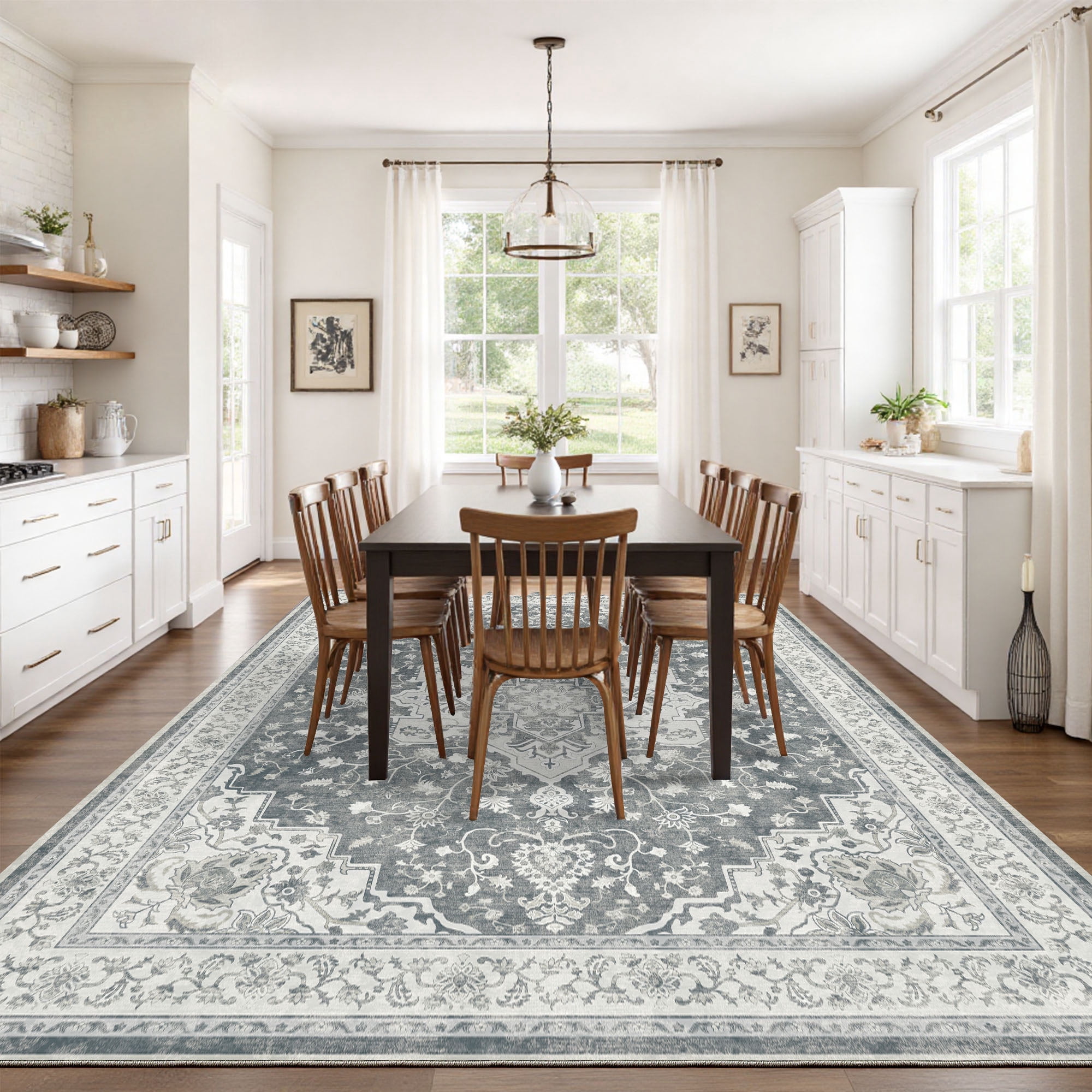 CHITOOMA 8'x10' Area Rugs for Living Room, Washable Rugs Vintage Soft Living Room Rug for Bedroom Dining Room Dorm Office with Non-Slip Backing, Stain Resistant Non-Shed Carpet