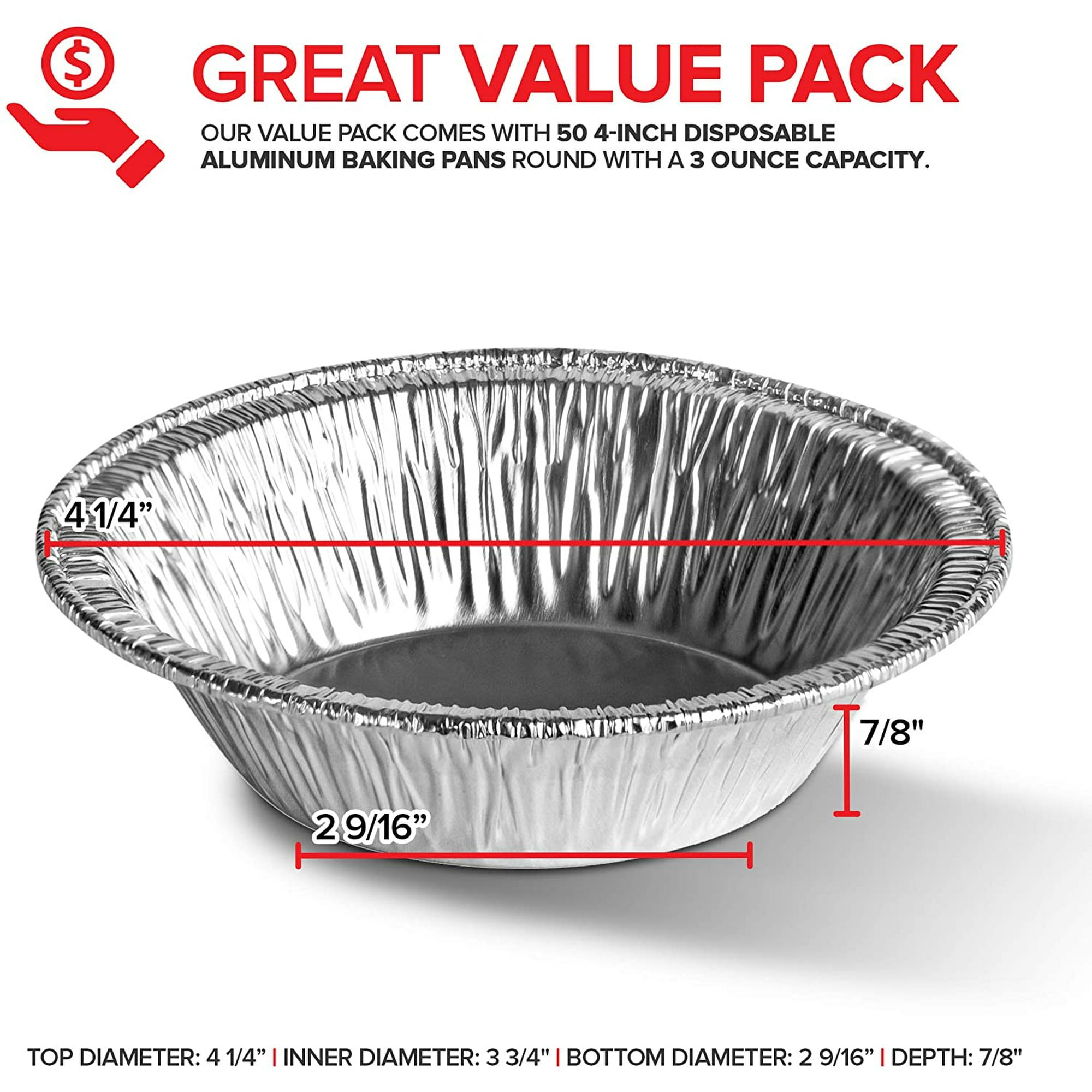 SURJDE 4 Inch Mini Aluminum Foil Pie Pans 50 Count Disposable Mini Pie Pans Small Pie Tin for Baking Tiny Treats Durable Individual Pie Pans for Fruit Tarts Quiche Mince Pie Tin