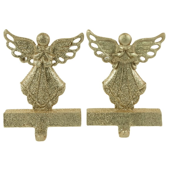 Northlight Set of 2 Gold Angel Glittered Christmas Stocking Holders 6.5"
