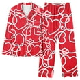 thumbnail image 2 of CALAFEBILA Silk Pj Set Women Button Pajamas for Women Valentine Day Nightshirts Notch Collar Heart Print Tops with Pocket and Pants, 2 of 3