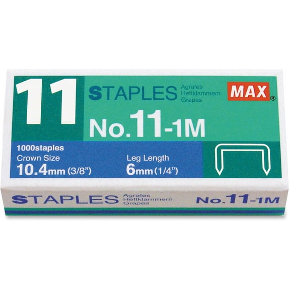 MAX, MXBNO111M, No. 11-1M Staples, 1000 / Box, Silver