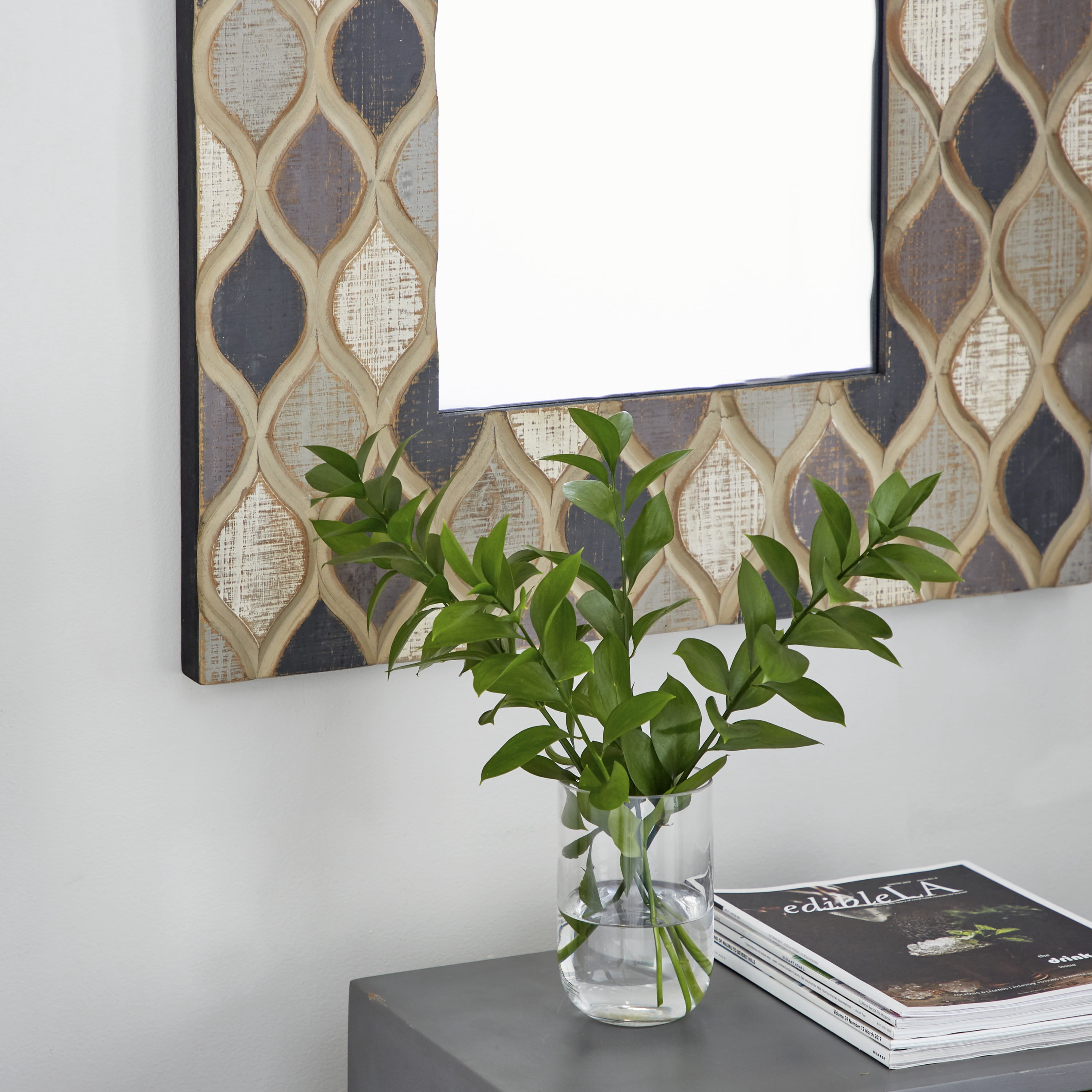 DecMode 28" x 40" Beige Wall Mirror with Diamond Pattern