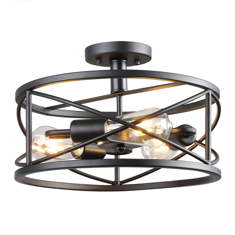 Retro Style 3 Way Black & Copper Round Plate Adjustable Metal Basket Cage Design Ceiling Spotlight