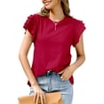 thumbnail image 4 of SAYOO Camiseta de Manga Corta para Mujer, Jersey con Volantes de Cuello Redondo de Color sólido, Tops Finos de Ajuste Suelto de Verano para Mujer SAYOO Estilo de ocio, 4 of 7