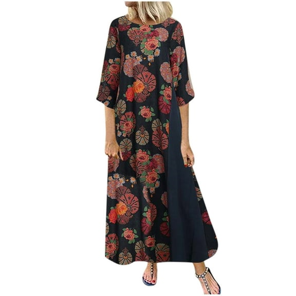 Yoodem Dresses Women Holiday Dresses for Women Plus Size Women Lady Dot Print Pachwort O Neck Short Sleeve Pockets Casual Dress Party Dresses for Women Dark Blue XXL