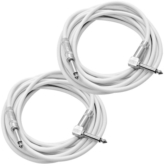 Seismic Audio 2 Pack of 20 Foot White 1/4 Inch TS Right Angle to Straight Guitar Cables 20' - SAGC20R-White-2Pack