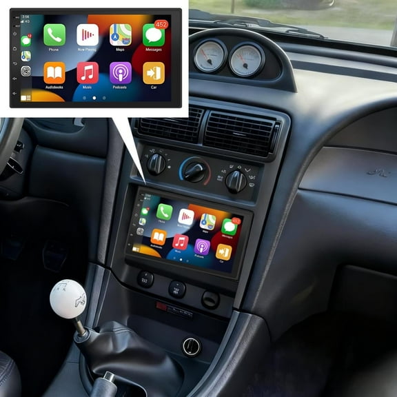 Molaner Double DIN Radio for Ford Mustang 1994-2004 Upgrade, Fit for Carplay Android Auto 7 inch Touch Screen Android 13 Support SWC GPS Navigation WiFi BT, 2 32G