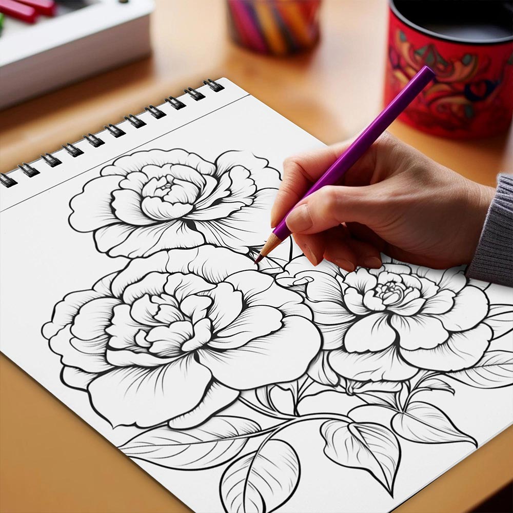 Netecom Large Print Camellias Coloring Book for Adults, Spiral Bound, Soft Cover