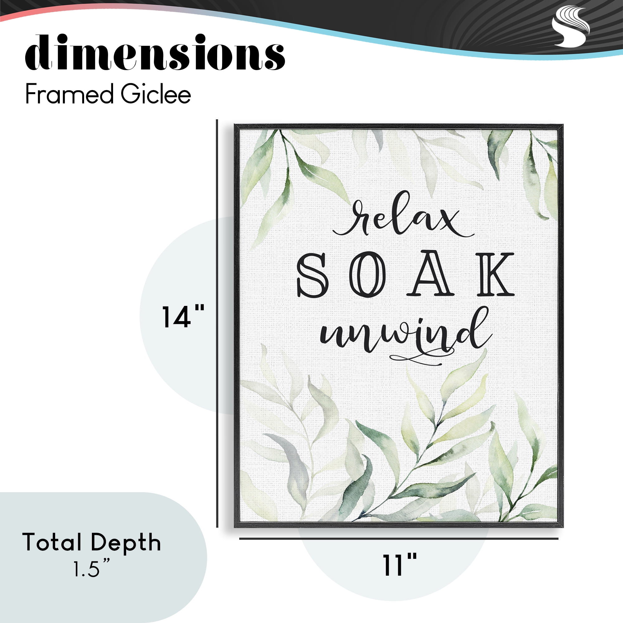 Soak & Unwind with Leaves Black Framed Giclee Art, design by Lettered and Lined