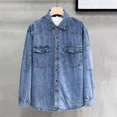 thumbnail image 3 of Abrigo de jeans para hombre, camisa de carga de manga ancha, chaquetas de mezclilla para hombre, azul, vintage, Joker de bajo costo, ropa a bordo al precio más bajo, nuevo, 3 of 4