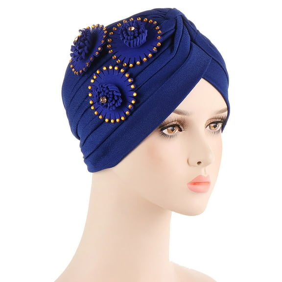 MSJUHEG Head Scarves for Chemo,Turbans,Hair Scarf,Chemo Headwear,Head Wraps,Turban Head Hat Wrap Cap Hair Cover Floral Turban Headwear Ethnic Cap Heardband Blue One Size