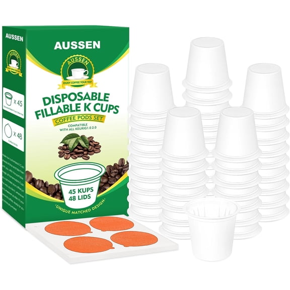 45 Count Disposable Fillable Empty K Cups Coffee Pods Set,Make Your Own K Cup Coffee Pods, Aluminum Foil Seals Lids Kit Compatible with All Coffee Brewers 1.0