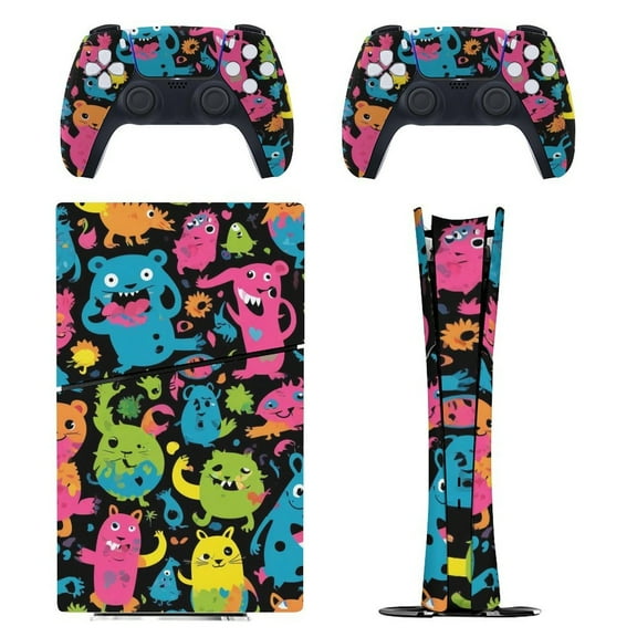 Playful Pattern Console Skin Bundle for PS5 Pro Slim Disc & Digital / PS4 – Full Wrap Dual Controller Flair