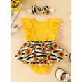 thumbnail image 4 of xiaxaixu Ensemble de Barboteuse pour Bébé Fille, Robe Trapèze à Manches Volantées, Col Ras du Cou, Imprimé de Fleurs avec Nœud et Bandeau, 4 of 8