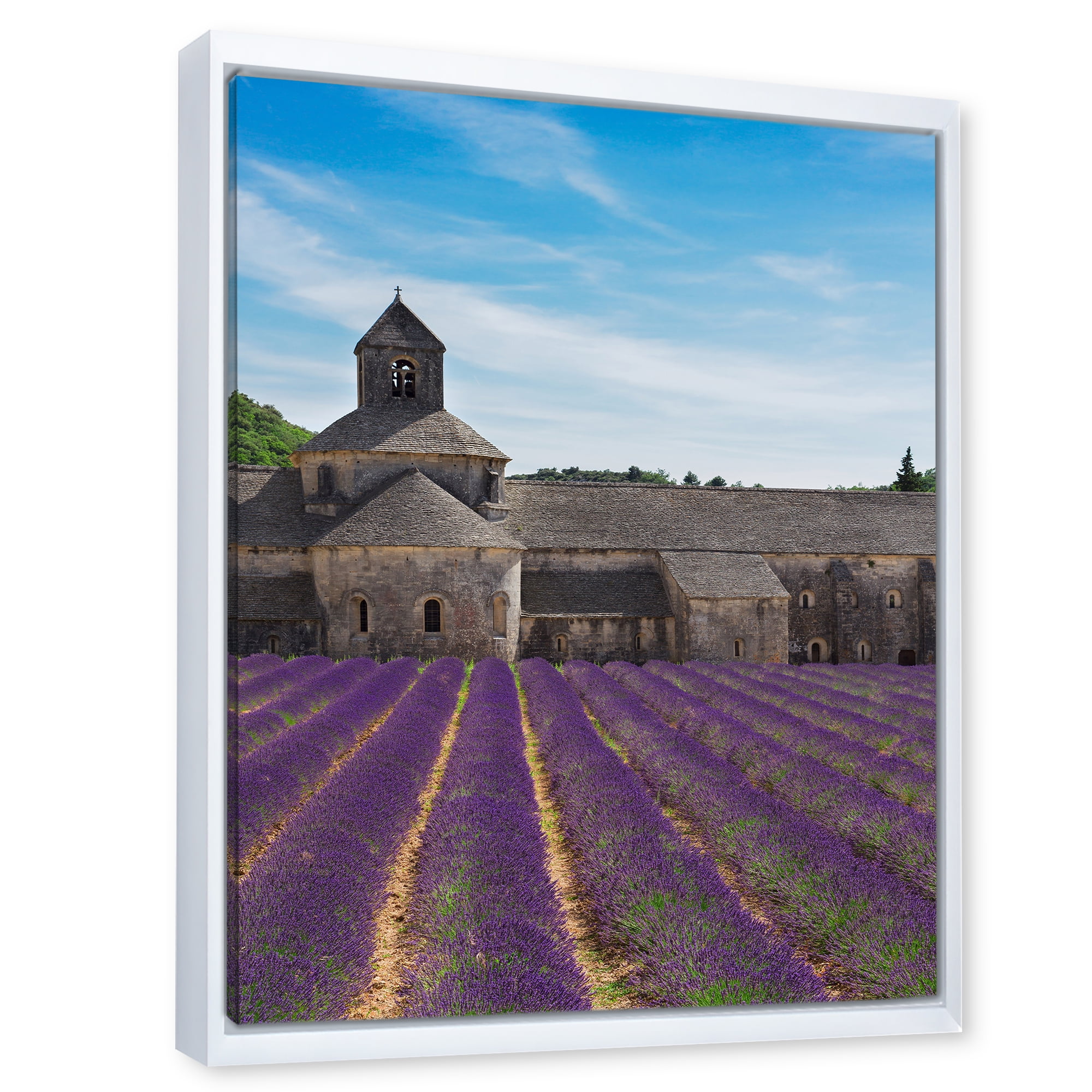 Designart 'Abbey With Lavender Field In France' Farmhouse Framed Canvas Wall Art Print