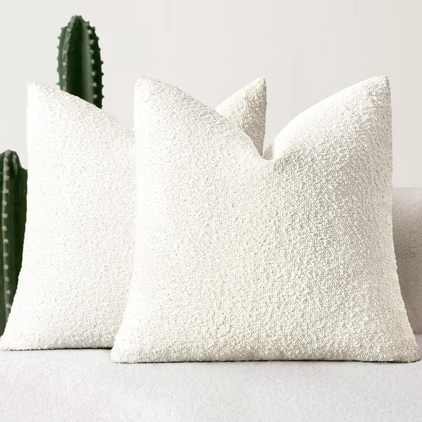 Fundas de almohada MIULEE con textura Boucle de 40 x 40 cm, juego de 2 unidades, color blanco