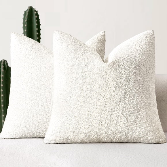 Fundas de almohada MIULEE con textura Boucle de 40 x 40 cm, juego de 2 unidades, color blanco