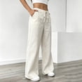 thumbnail image 7 of Cagogo Women's Wide Leg Drawstring Trousers Flowy Casual Loose Pants with Pockets Solid Long Palazzo Trousers Travel Work Lounge Outfits Fall Clothes, White S, 7 of 7