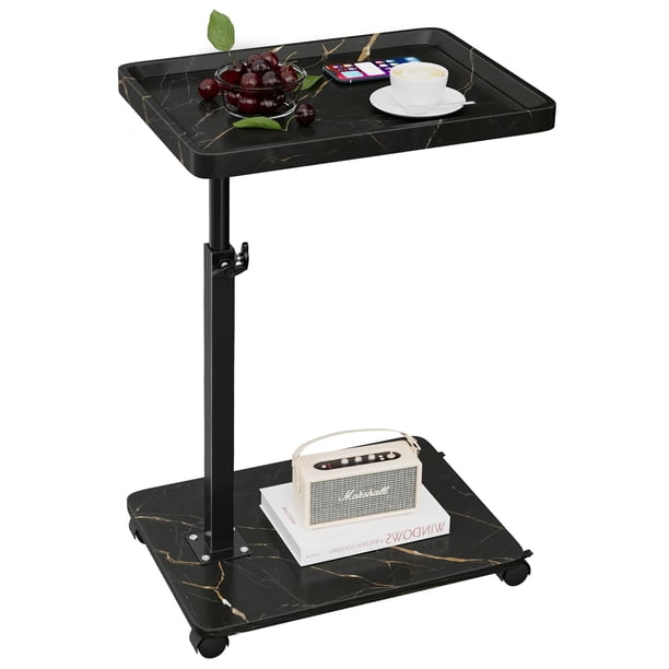 Mesa auxiliar C Table, altura ajustable, bandeja de TV giratoria de 360°, negra