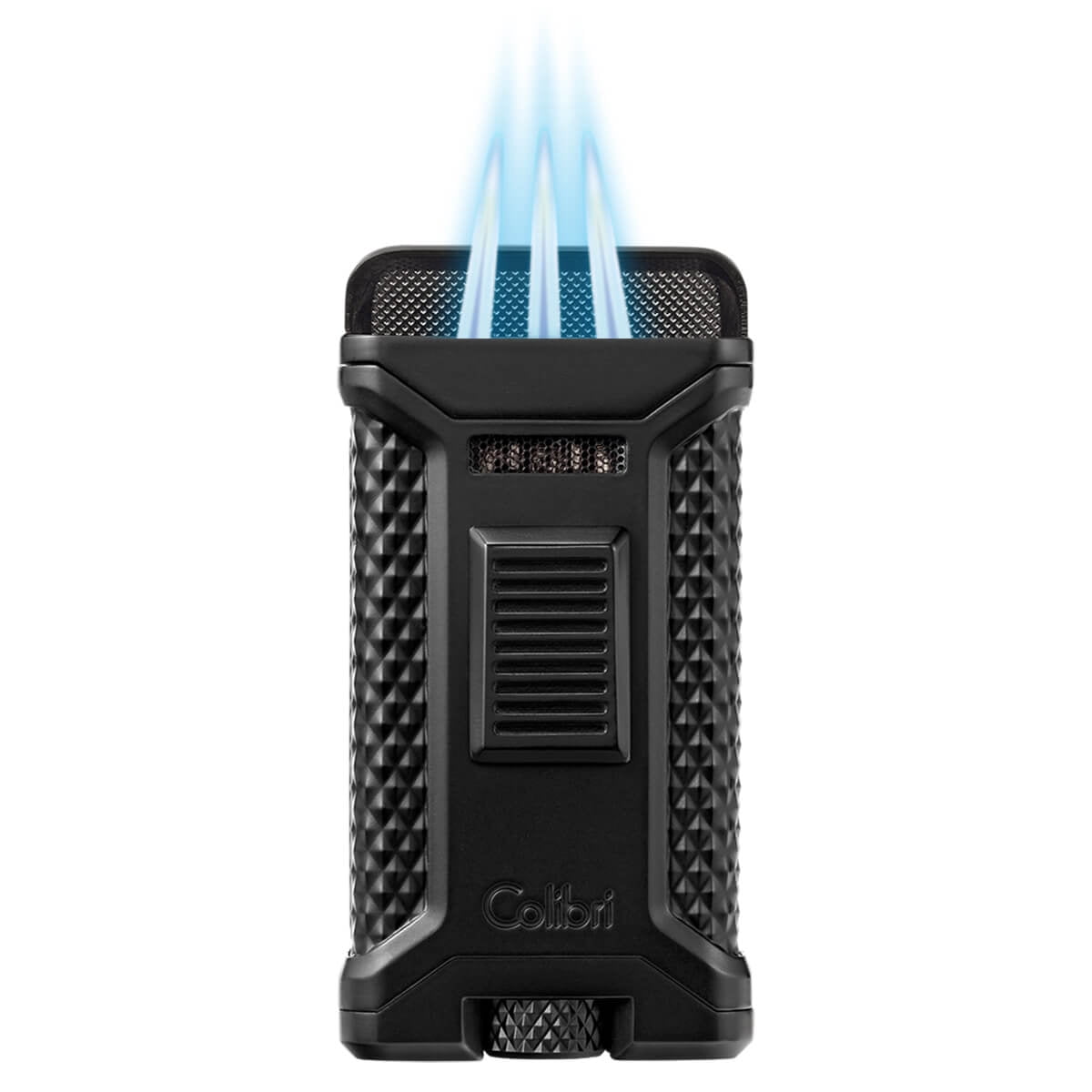 Colibri Ascari Triple Jet Flame Butane Lighter, Windproof & Refillable, Cigar Enthusiast's Choice with Integrated Punch, Blue Fuel Window, and Adjustable Flame (Black)