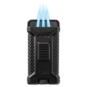 Colibri Ascari Triple Jet Flame Butane Lighter, Windproof & Refillable, Cigar Enthusiast's Choice with Integrated Punch, Blue Fuel Window, and Adjustable Flame (Black)