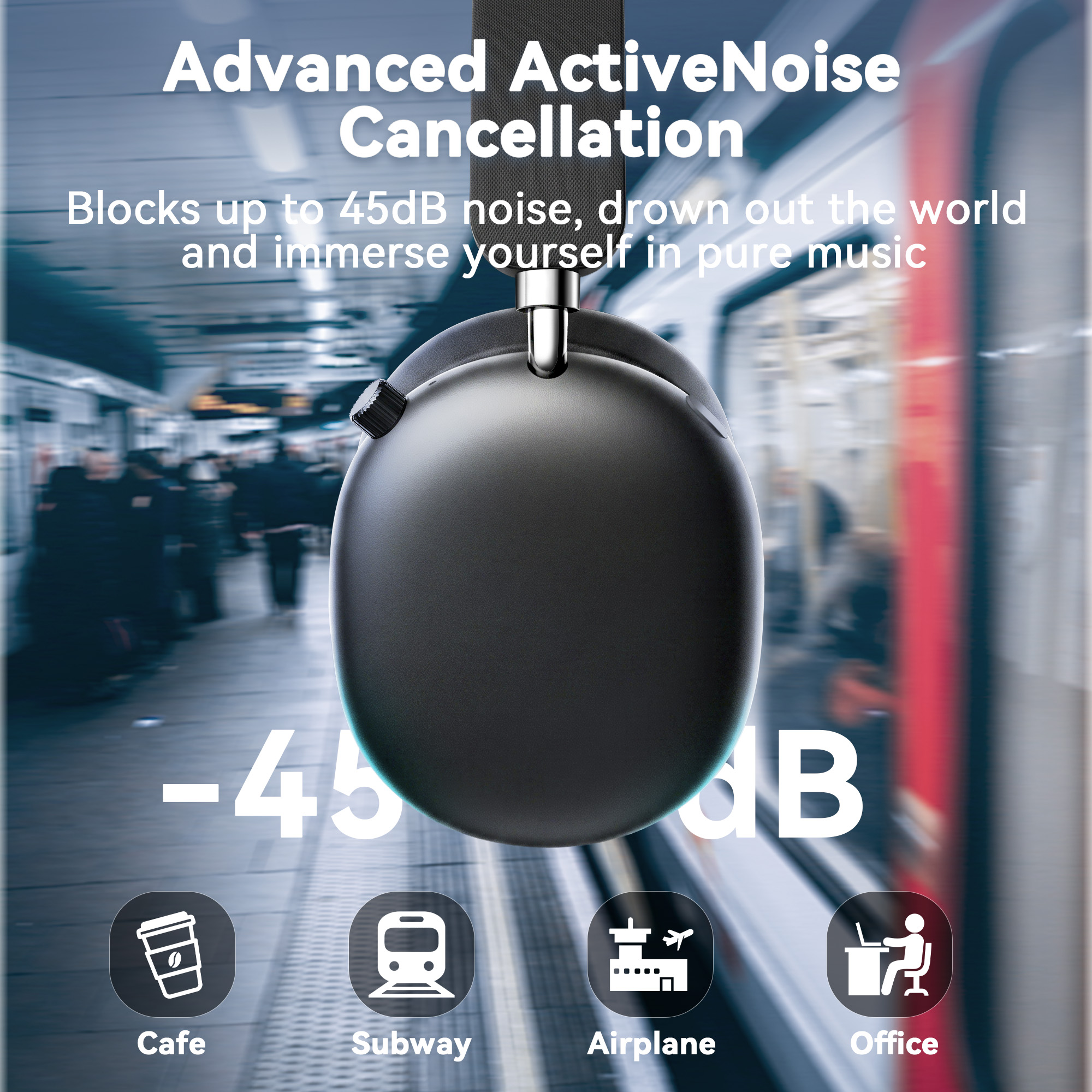 Synvo Bluetooth Over-Ear Headphones, 65Hr Playtime, Black photo 8