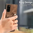 thumbnail image 5 of Nalacover For Samsung S20 Case Ring Holder Kickstand with Credit Card Holder, Back Flip Premium Leather Magnetic Clasp Removable Wirst Hand Strap Cover for Samsung Galaxy S20, Brown, 5 of 15