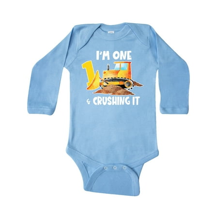 

Inktastic I m 1 and Crushing It Construction 1st Birthday Gift Baby Boy or Baby Girl Long Sleeve Bodysuit