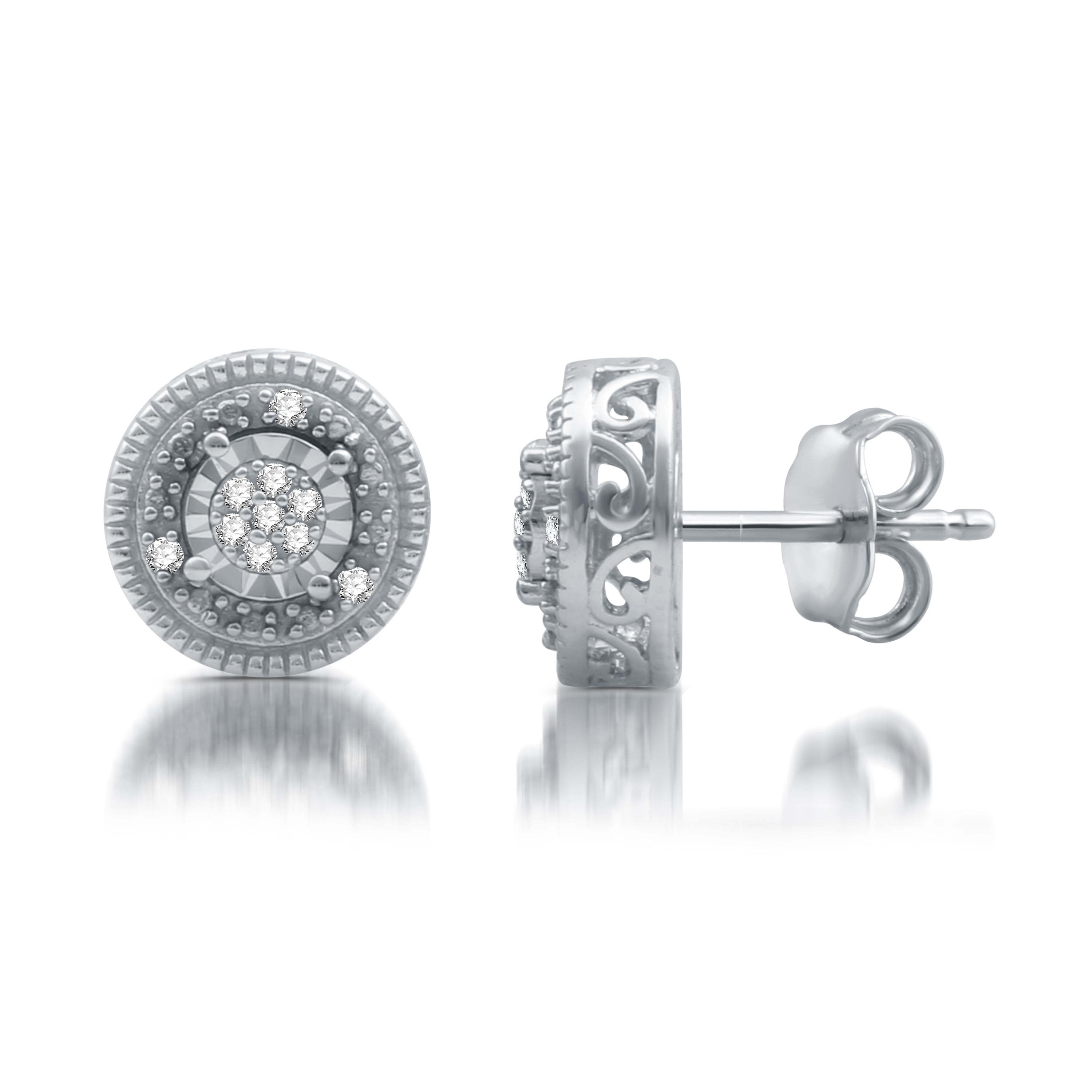 .925 Sterling Silver .10 Cttw Round Diamond Miracle Plate Three Stone Heart Halo Pendant Necklace (J-K Color, I3 Clarity) - 18