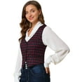 thumbnail image 1 of INSPIRE CHIC Veste Sans Manches à Carreaux Extensible Asymétrique pour Femme à Col en V, Taille Cintrée, à Boutons, 1 of 6