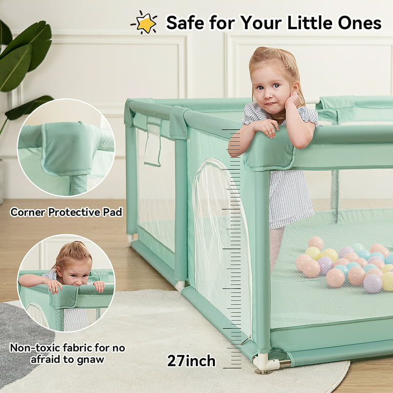 Baby Playpen, 79x79'' Large Baby Playard, Infant Activity Center with  Anti-Slip Base, Green