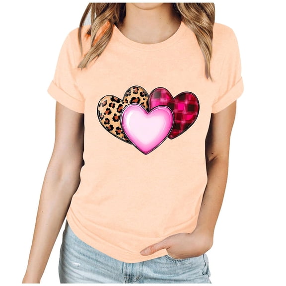 FAWUUDO Valentines Love Heart Shirts for Women Cute Blouse Short Sleeve Tee Tops